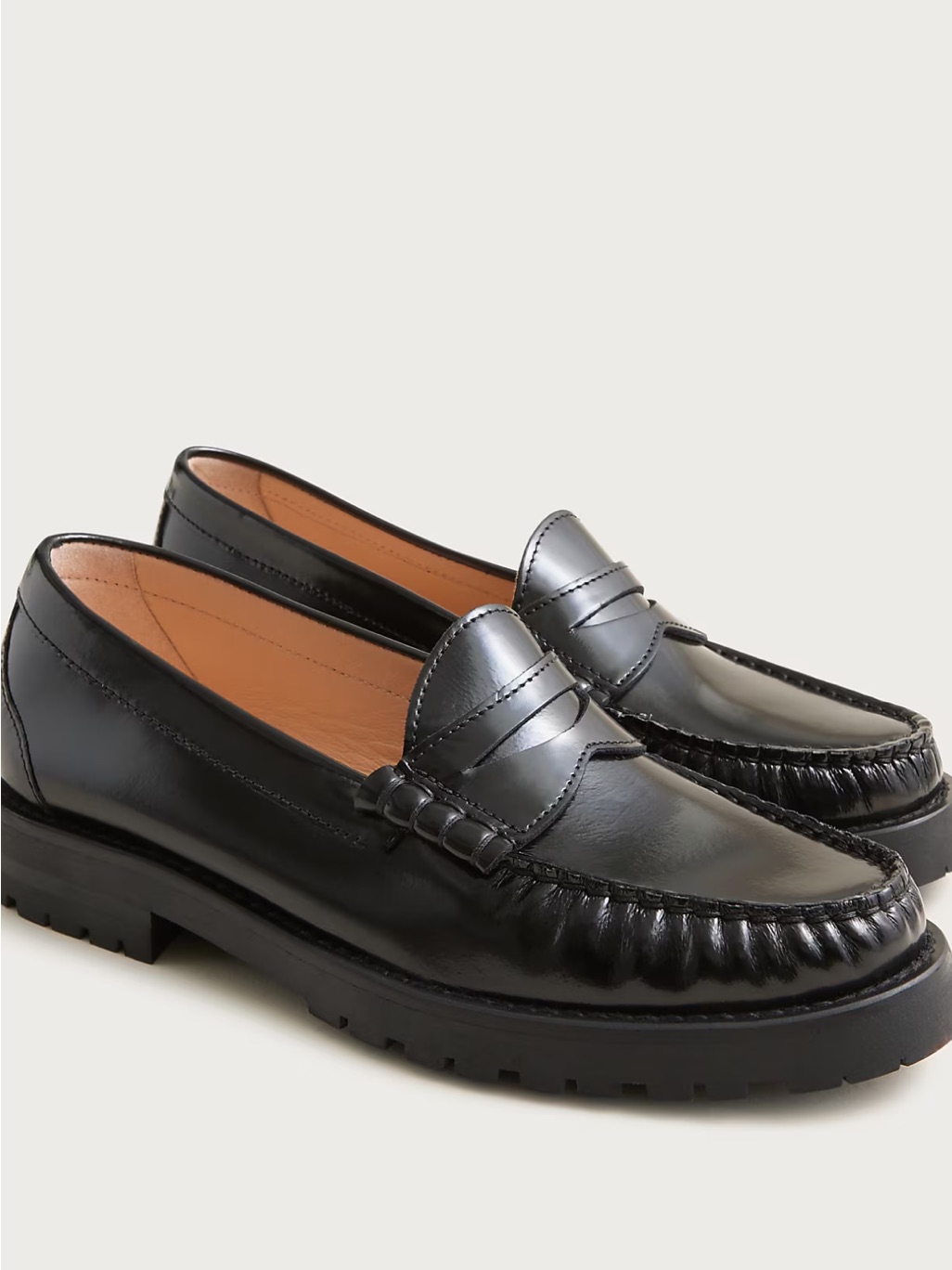 J Crew Winona Lug-Sole Penny Loafers In Italian Spazzolato Leather Euc